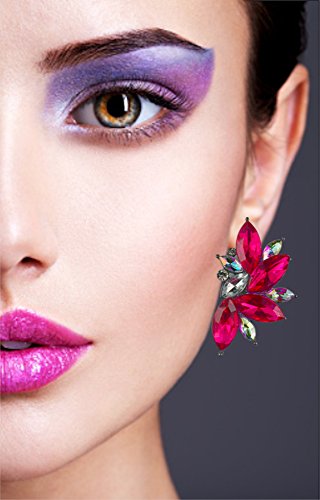 80s Funky Punk Rock Spiky Starburst Angel Wings Oversized Colorful Stones Studded Candy Cluster Women Statement Stud Earrings - color: Magenta