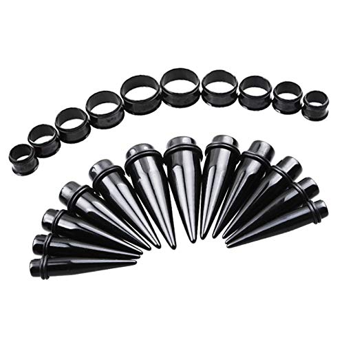TOPBRIGHT 24PCS UV Acrylic Tapers and Surgical Steel Plugs Ear Gauges Kit Eyelets Stretching Set 00G-20mm - color: Black