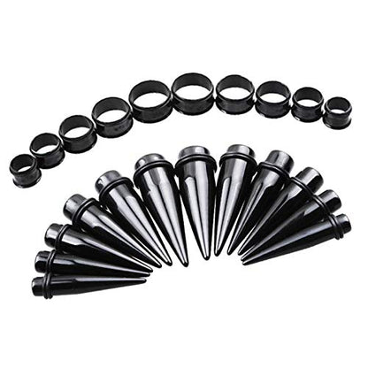 TOPBRIGHT 24PCS UV Acrylic Tapers and Surgical Steel Plugs Ear Gauges Kit Eyelets Stretching Set 00G-20mm - color: Black