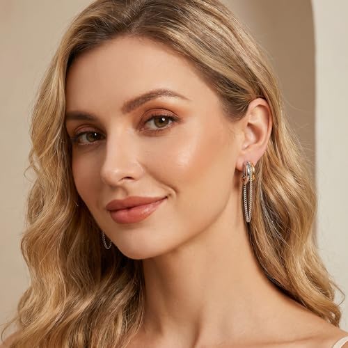 Gold Silver Trendy Clip On Dangle Earrings for Women | Clip On Drop Earrings, Tassel Chain Hoop Earrings, Non Piercing, Fashion Jewelry Gifts - color: A Clip-Two Tone