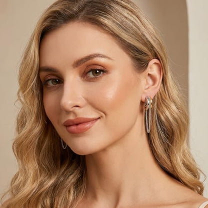 Gold Silver Trendy Clip On Dangle Earrings for Women | Clip On Drop Earrings, Tassel Chain Hoop Earrings, Non Piercing, Fashion Jewelry Gifts - color: A Clip-Two Tone