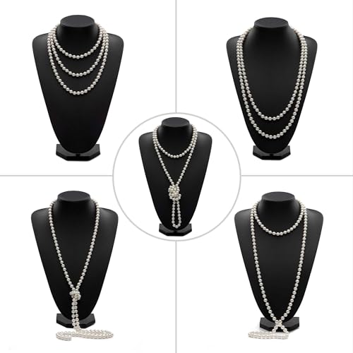 BABEYOND Long Pearl Necklace Faux Pearls Necklace Set Beaded Long Pearls Necklace 1920s Gatsby Costume Jewelry - color: White