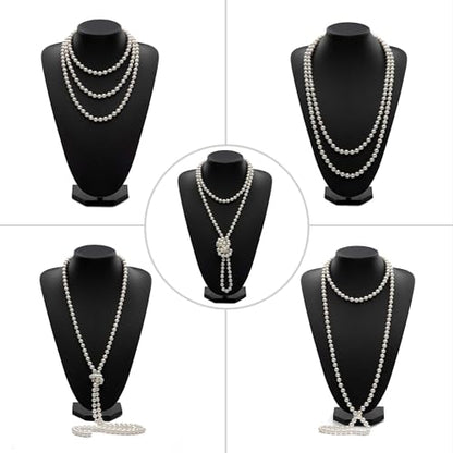 BABEYOND Long Pearl Necklace Faux Pearls Necklace Set Beaded Long Pearls Necklace 1920s Gatsby Costume Jewelry - color: White
