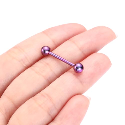 PEAKLINK Internally Threaded Nipple Rings Titanium Nipple Bars Piercing Jewelry 1 Pair Tongue Rings Eyebrow Jewelry Bridge Piercings - color: Purple Nipple Straight Barbell