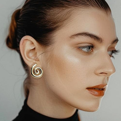 Jean Beau Chunky Gold Stud Earrings for Women Trendy Gold Plated Dangle Drop Prom Birthday Fashion Office Jewelry Gift - color: Silver Swirl