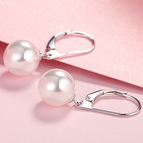 Pearl Earrings for Women Pearl Leverback Earrings 925 Sterling Silver - color: D1-silver-10mm pearl