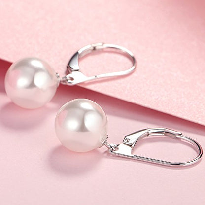 Pearl Earrings for Women Pearl Leverback Earrings 925 Sterling Silver - color: D1-silver-10mm pearl