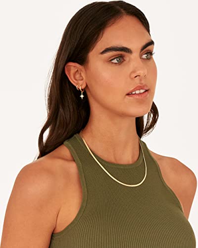 PAVOI 14K Gold Plated S925 Sterling Silver Post Lightweight Drop Dangle Huggie Hoop Earrings for Women | Star, Lock, Pearl, Cross, Lightening, Coin | Dainty Earrings - style: North Star