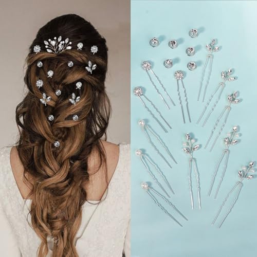18 Pieces Hair Pins for Women Pearl Crystal Bridal Wedding HairPieces for Brides Vintage Hair Decorations Bride Bridesmaids - color: Set 2658