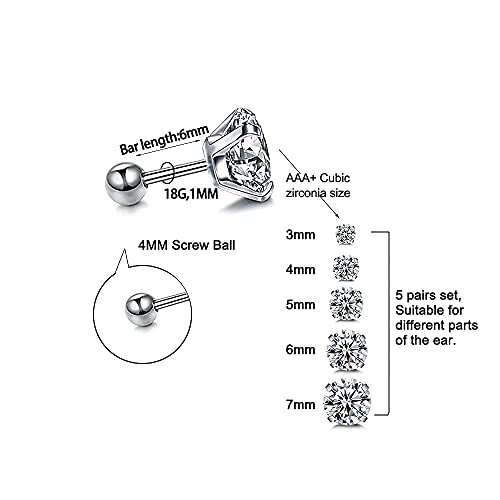 316L Surgical Stainless Steel Huggie Hoop Earrings 6MM Silver Stud Earrings Set Hypoallergenic Earrings for Women Men