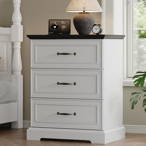 Farmhouse 3 Drawers Dresser for Bedroom, 24" Wide Modern Chest of Drawers with Deep Drawers & Bar Handles, Rustic Wood Nightstand, Wooden Closet Storage Organizer for Living Room, Hallway, White - color: White, size: 15.8"D x 23.6"W x 29.5"H (3 Drawers)