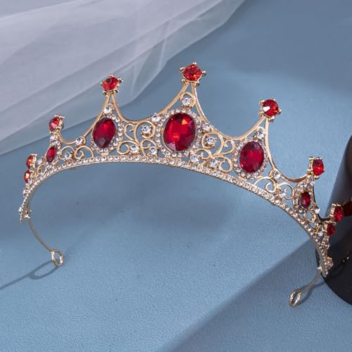 Rhinestone Crystal Tiara Headband Elegant Princess Crown Headdress Bridal Wedding Crown Prom Tiara Headpiece Birthday Party Tiara Pageant Costume Crown for Women Golden Red - color: Golden Red