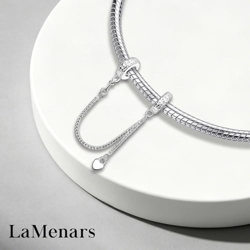 LaMenars 925 Sterling Silver Charms for Pandora Bracelets & Necklaces | Bead Charms Birthday Holiday Jewelry Gifts For Women - color: Heart Safety Chain