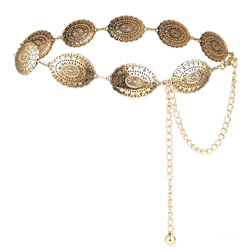 ILuvatar Western Metal Concho Belt for Women Cowgirl Waist Chain for Women Dress Pants Adjustable - color: Gold-t65