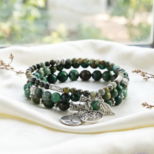 YGLINE Tree of Life Yoga Healing Stone Bracelets,Multilayer Lotus Chakra Stone Reiki Bracelet Sets,Anxiety Crystal Natural Stone,for Women Stress Relief - color: Turquoise-3w