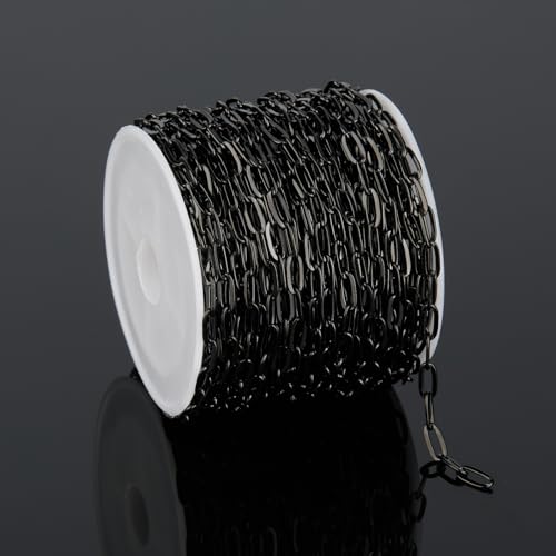 UMAOKANG 32.8 Feet Black Paperclip Chain for Jewelry Making Black Plated Brass Jewelry Chain Roll Handmade Necklace Bracelet DIY Jewelry Chains Bulk - color: Black Paperclip