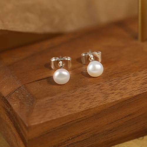 WFYOU Pearl Earrings for Women 925 Sterling Silver Stud Earring | 14K Gold Plated Hypoallergenic Stud Earrings, White Diamond Dainty Bridal Earring, Trendy Jewelry, Wedding Party Gifts - color: Silver A, size: 6mm