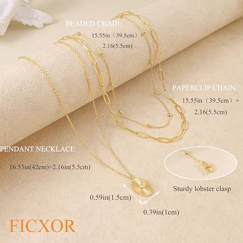Dainty Layered Necklaces for Women,14k Gold Plated CZ Choker Necklace Stack | 14K Gold Plated Necklace set,Non Tarnish Hypoallergenic Beaded Paperclip Chain Necklace Stack Women's Minimalist Jewelry Gift - color: Gold-3