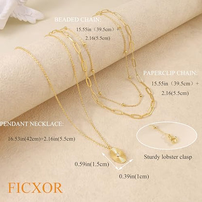 Dainty Layered Necklaces for Women,14k Gold Plated CZ Choker Necklace Stack | 14K Gold Plated Necklace set,Non Tarnish Hypoallergenic Beaded Paperclip Chain Necklace Stack Women's Minimalist Jewelry Gift - color: Gold-3