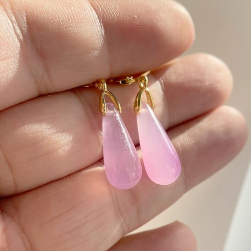 Natural Waterdrop Stone Drop Earrings,Yellow Gold Plated Real Genuine Teardrop Crystal Quartz Gemstone Dangle Earrings for Women Her - color: B03_Amethyst