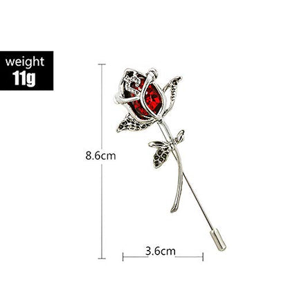 Rhinestone Rose Flower Brooch.Crystal Lapel Pin Brooch, Classy Flowers Tie Pin for Women Men Boutonniere Suit Pins - color: Red