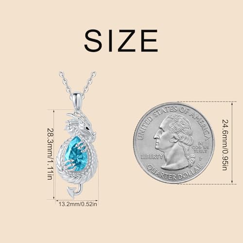 Dragon Necklace Sterling Silver Wyvern Pendant Jewelry with Teardrop Birthstone Gifs for Women - style: Dragon necklace-Blue stone