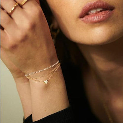 YANODA Gold Initial Bracelets for Women, 14K Gold Plated Bracelet Sets Trendy Gold Bracelet Stack Dainty Heart Letter Initial Bracelets Adjustable Tennis Bracelets Personalized Jewelry for Women - color: J