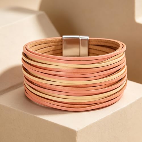 hotoo Leather Wrap Bracelet for Women - color: Pinkish brown