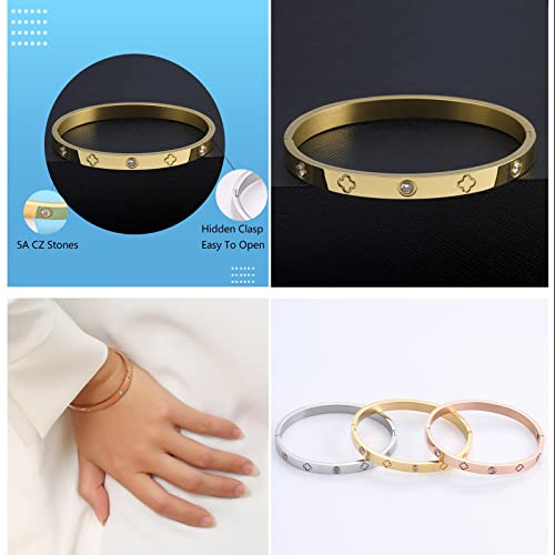 PDWZNBA 18K Gold-Plated Love Friendship Bracelets Trendy Stainless Steel Bangle Jewelry Gifts for Women - style: Clover-Silver