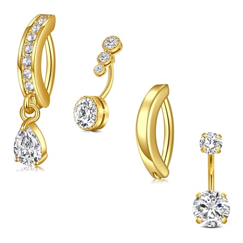 Briana Williams Belly Button Ring Belly Rings Belly Button Piercing Gold Belly Button Ring for Women Clicker Belly Ring Belly Piercing Stainless Steel 14g 10mm Blley Navel Rings Piercing Jewelry - color: D5 -4pcs, gold