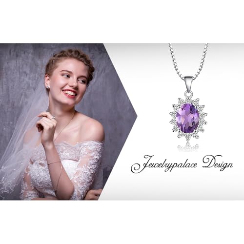 JewelryPalace Princess Diana Kate Middleton Natural Amethyst Citrine Garnet Peridot Topaz Created Ruby Sapphire Simulated Emerald Pendant Necklace for Women, 925 Sterling Silver Gemstone Jewelry Set - color: J-Brass-Purple CZ