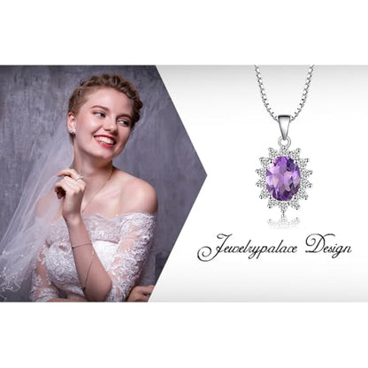 JewelryPalace Princess Diana Kate Middleton Natural Amethyst Citrine Garnet Peridot Topaz Created Ruby Sapphire Simulated Emerald Pendant Necklace for Women, 925 Sterling Silver Gemstone Jewelry Set - color: J-Brass-Purple CZ
