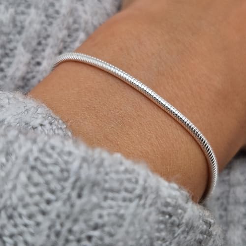 Charm Bracelet 925 Sterling Silver Bracelets for Women 2mm Dainty Snake Chain Bracelet Jewelry Gifts for Her - size: 9 inches