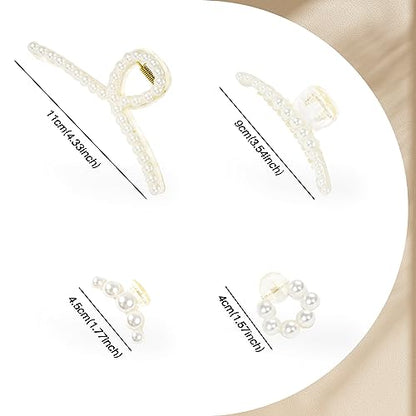 Pearl Hair Accessories for Women - 8PCS Claw Clips for Thick and Thin Hair, Barrettes for Styling and Weddings