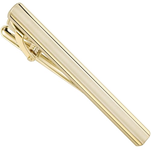 HAWSON Light Gold Silver Tie Clips for Mens Necktie, Elegant Satin Tie Bars Pins Tacks, Suit Tie Accessories Business Wedding Gifts - style: Light Gold Classic 1 (Concave Middle)