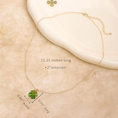 Jean Beau Dainty Pendant Necklaces for Women, Cute Chain Necklace Jewelry Gift - color: Green Clover