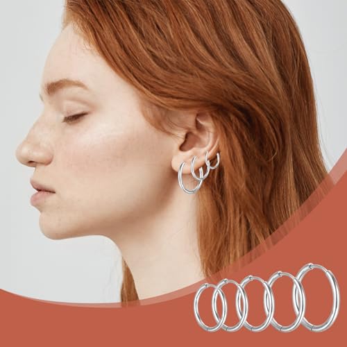 Mabor 7 Pairs Stainless Steel Hoop Earrings for Women Men | Silver Small Stainless Steel Huggie Hoop Earrings Piercings Cartilage 8, 10, 12 ,14, 16, 18, 20 mm