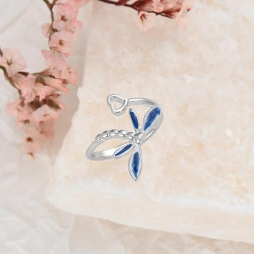 Dragonfly Toe Ring for Women 925 Sterling Silver Dragonfly/Butterfly/Cat/Paw Toe Rings Adjustable Open Ring for Women Christmas Jewelry Gift - color: Dragonfly