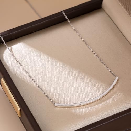 SLUYNZ Solid 925 Sterling Silver Minimalist Bar Choker Necklace for Women Teens Curved Tube Bar Pendant Necklace - color: A-Sterling Silver