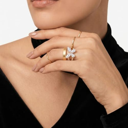 Cross Ring 14K Gold Plated 925 Silver with CZ, Stackable Rings - color: Butterfly 14K Gold, size: 9