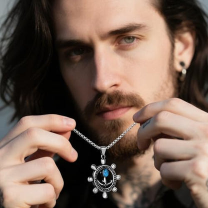 Stainless Steel Gothic Y2K Punk Rock Emo Biker Pendant Necklace | Cosplay Vintage Viking Alt Edgy Fashion Charm Necklace Jewelry for Men Women Active Daily Wear - style: Turquoise Ship Rudder Anchor
