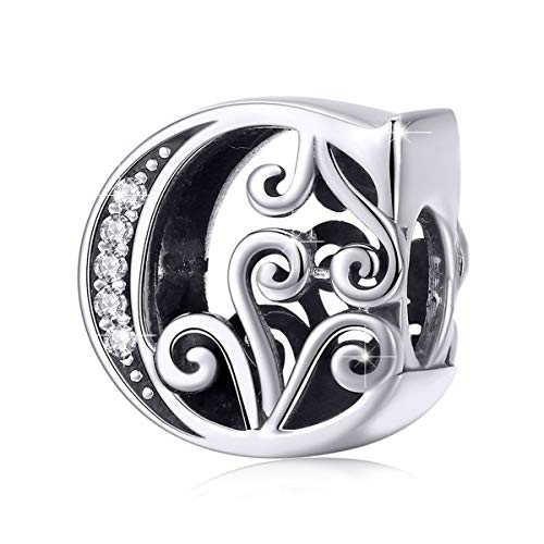 BISAER 925 Sterling Silver Initial Letter A-Z Charms for Bracelets Alphabet Beads Charm Jewelry Gifts - color: Letter C
