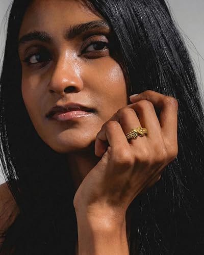 YeGieonr Gold Rings for Women Non tarnish Stainless Steel Womens Rings Dainty 18K Gold Plated Rings - color: X Rings, size: 8