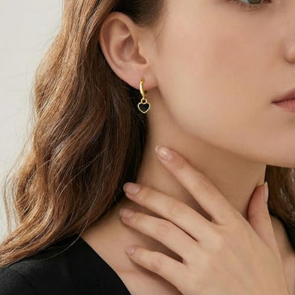 SLUYNZ Sterling Silver Black Heart Hoop Earrings for Women Teens Love Heart Hoop Earrings Huggie - color: B-Yellow