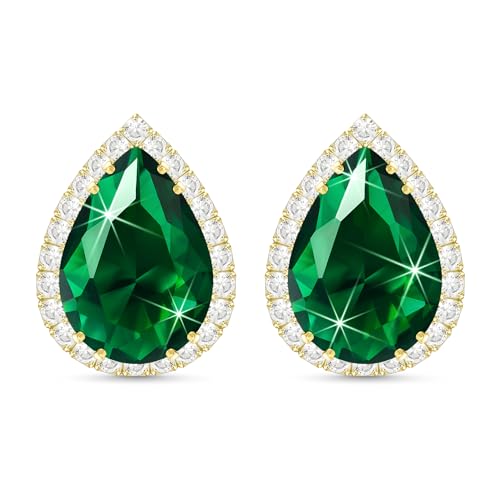 Linawe Women Stud Earrings, Teardrop Diamond Moissanite Cubic Zirconia Earrings Studs Rhinestone Jewelry Gold/Silver/Rose Gold - color: Gold,May