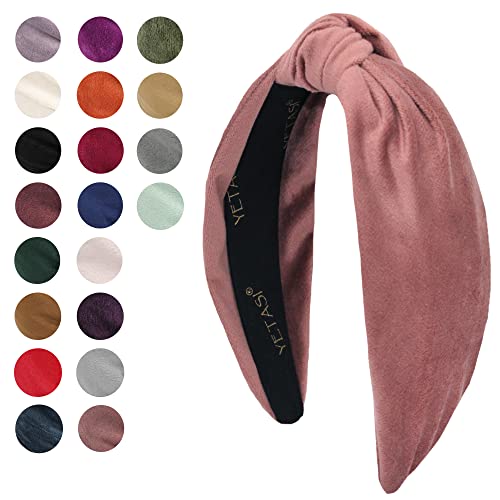 Women's Knotted Headband: Dusty Pink Velvet Top Knot Fashion Head Bands With Non-Slip Material - color: Dusty Pink A