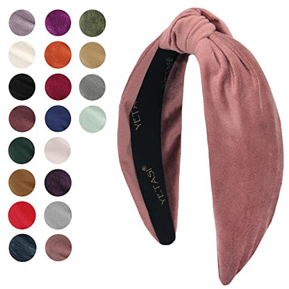 Women's Knotted Headband: Dusty Pink Velvet Top Knot Fashion Head Bands With Non-Slip Material - color: Dusty Pink A
