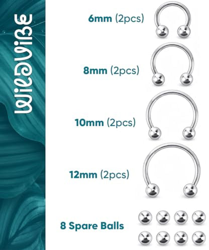 Surgical Steel Septum Rings 16g 14g - Lip Ring Smiley Piercing Hoop for Cartilage Earrings, Tragus, Helix, Daith, Conch - Eyebrow Circular Horseshoe Septum Piercing Jewelry - color: 16g Set - Silver