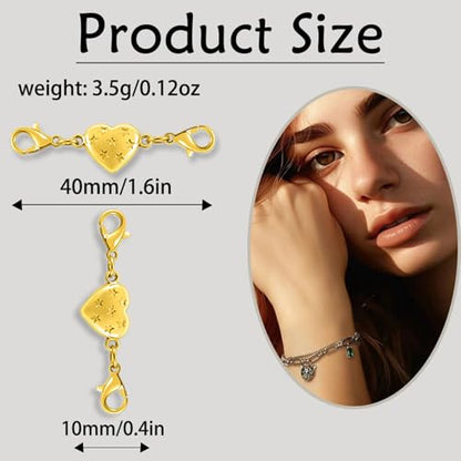 Magnetic Clasp Converter, Heart Design Lobster Clasps for Necklaces and Bracelets, Gold and Silver (2golden+2silvery) - color: 2golden+2silvery