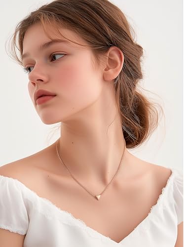 PROSILVER 925 Sterling Silver Necklace for Women Dainty Pendant Necklace | Hypoallergenic 925 Sterling Silver, Cute Small Pendant, Star/Heart/Moon/Triangle/Bar/Round Necklace Silver with Gift Box - color: 03 Rose Gold, style: 06 Triangle